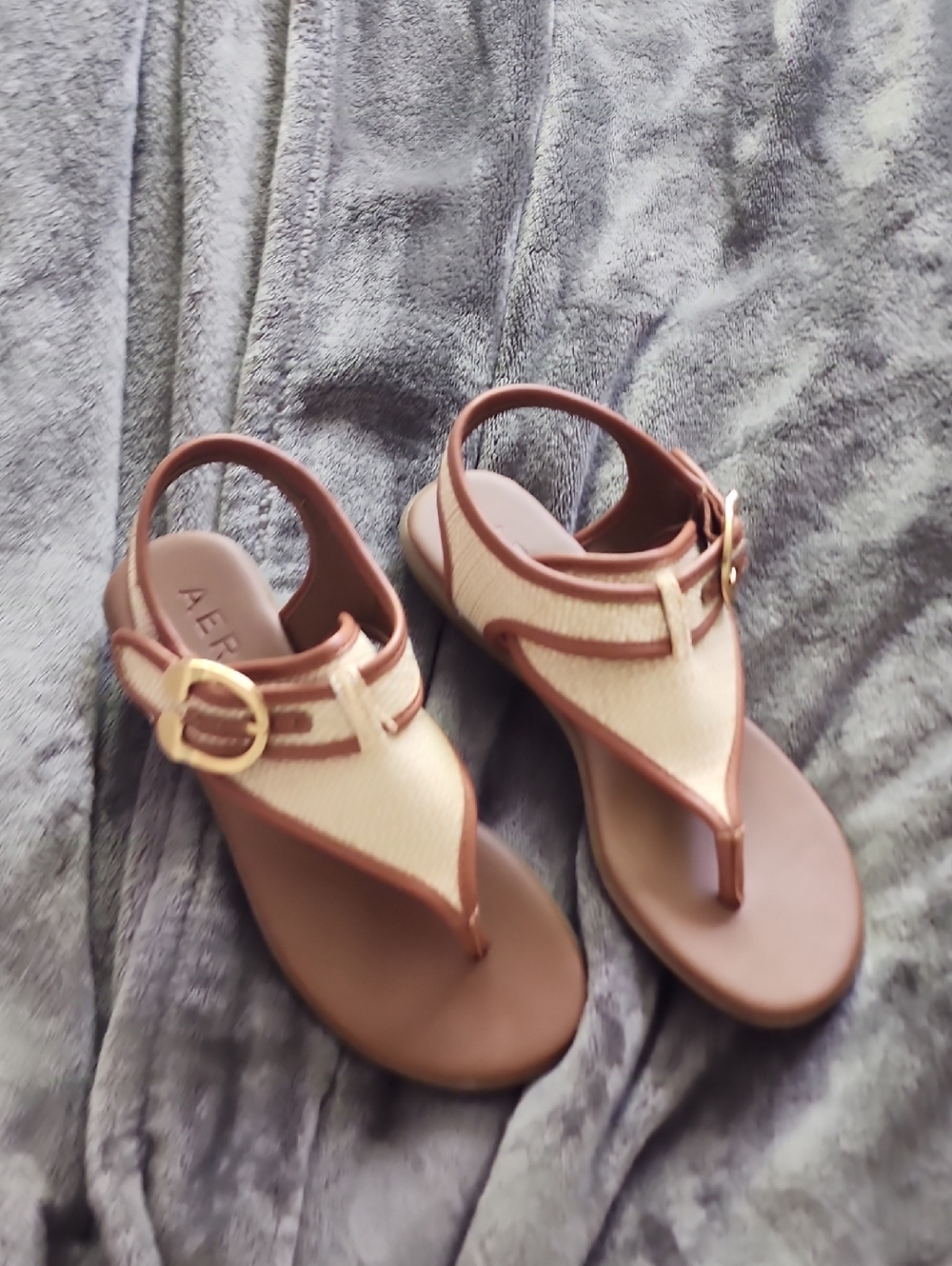 AEROSOLES Beige and Brown Slingback Thong Sandals
